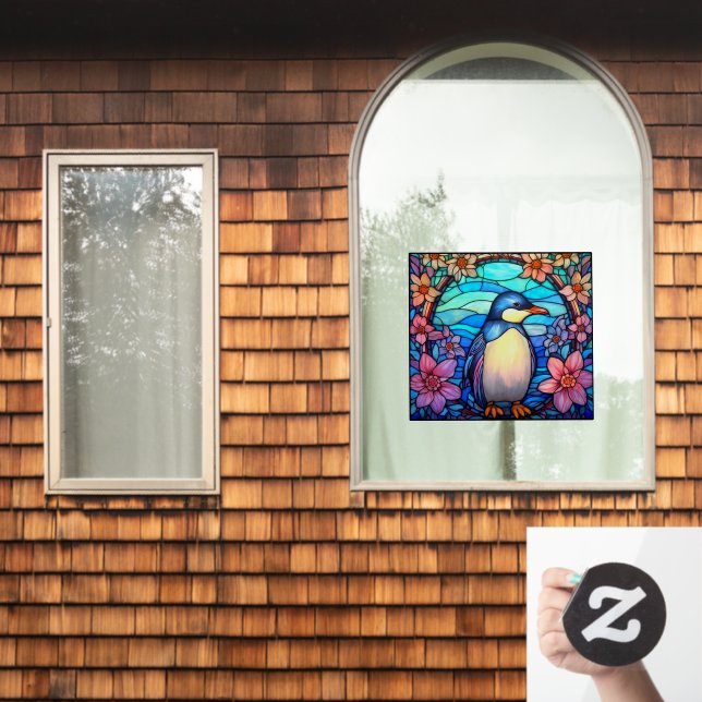 Blumenpinguin Bird Farbige Imitate aus festem Glas Fensteraufkleber (Fenster Zuhause)