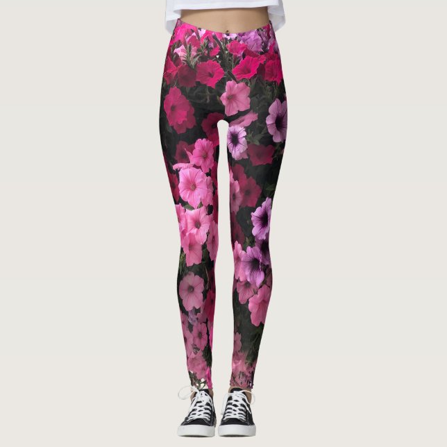 Blumenpinks Purples Grüner Garten Leggings (Vorderseite)