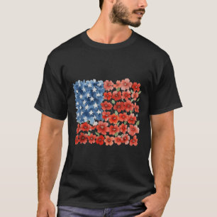 Blumenpinselstrich Amerika-Flagge 4. Juli Floral T-Shirt