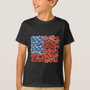 Blumenpinselstrich Amerika-Flagge 4. Juli Floral T-Shirt