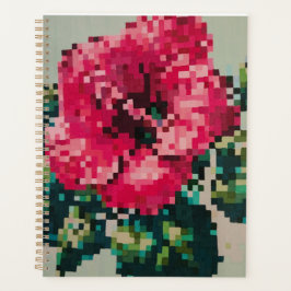 Blumenplaner mit rosa Pixel-Hibiskus Planer