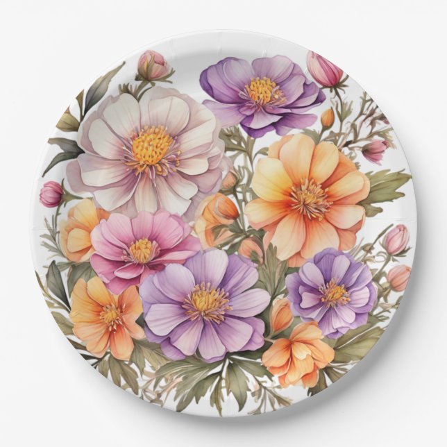 Blumenplatte Hochzeit/Dusche Pappteller (Vorderseite)