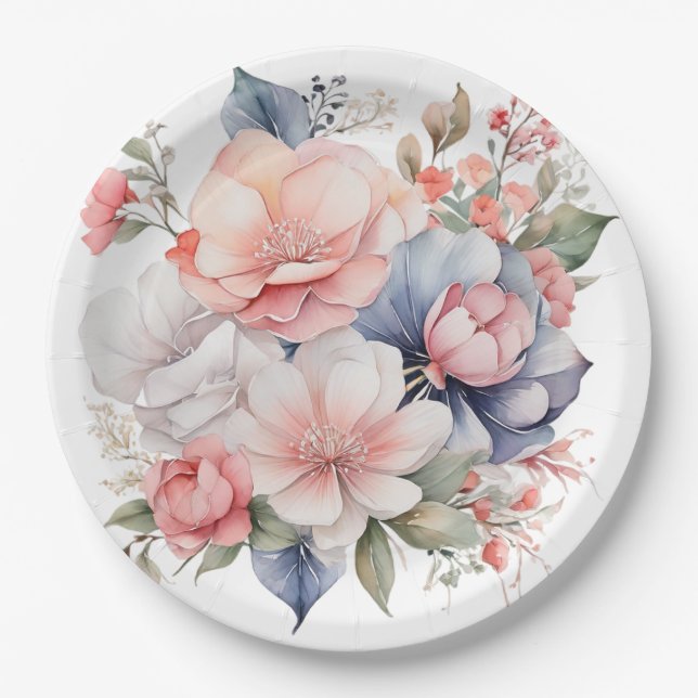 Blumenplatte Hochzeit/Dusche Pappteller (Vorderseite)