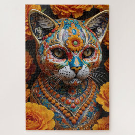 Blumenporzellankatze mit echten Augen Puzzle