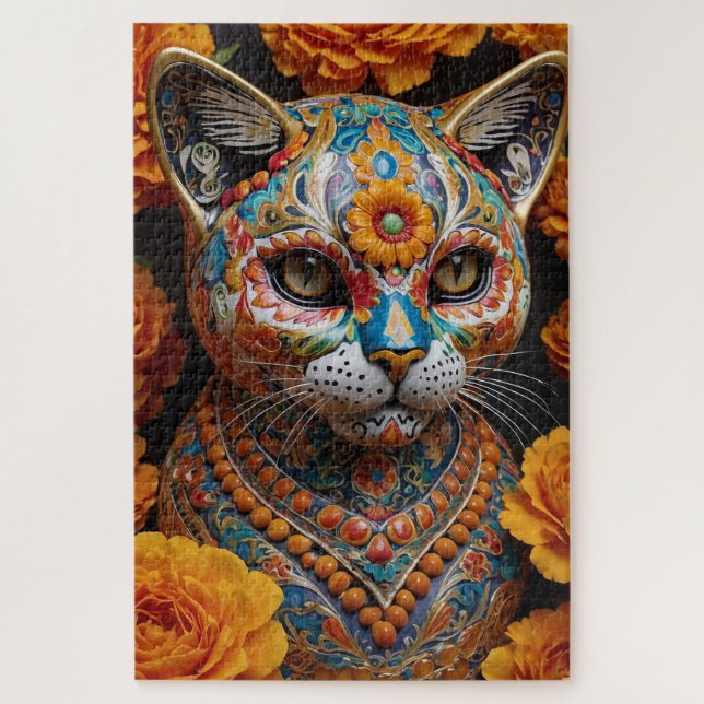 Blumenporzellankatze mit echten Augen Puzzle (Vertikal)