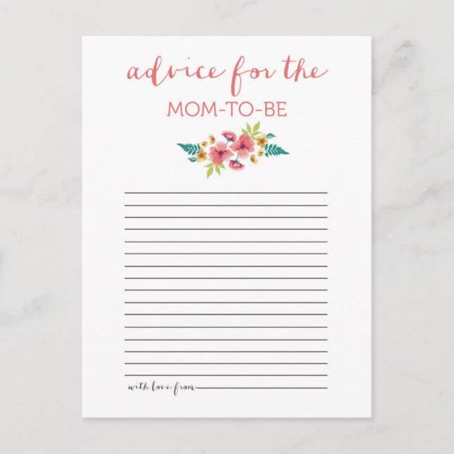 Blumenpositionen Babyduschberatungskarte Hinweiskarte (Vorderseite)