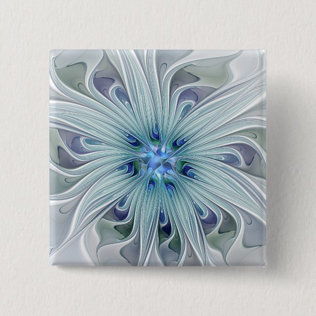 Blumenpracht abstrakt modern Blaupastellblume Button (Vorderseite)