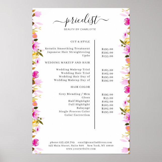 Blumenpreisliste Poster (Vorne)