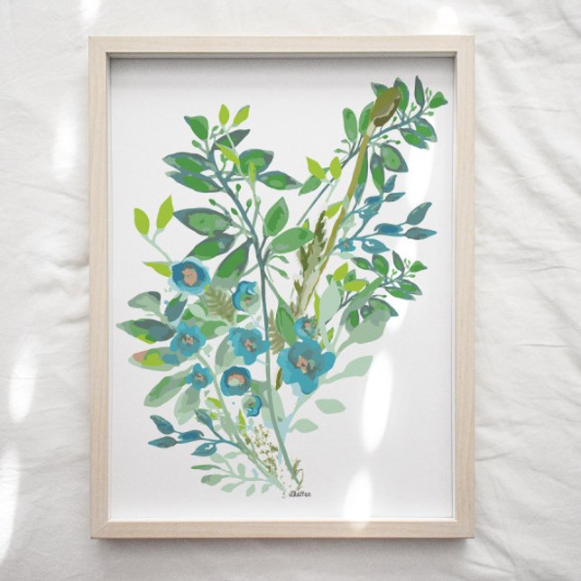 BlumenPrint Poster (Floral Art Print in blues and greens from Studio Posies. )