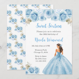 BlumenPrinzessin in Blue Dress 16 . Geburtstag Einladung