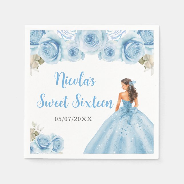 BlumenPrinzessin in Blue Dress 16 . Geburtstag Serviette (Vorderseite)