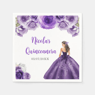 BlumenPrinzessin in dunklem Lila Kleid Quinceanera Serviette