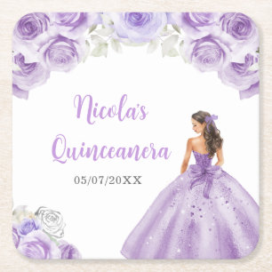 BlumenPrinzessin in Dusty Lila Dress Quinceanera Rechteckiger Pappuntersetzer