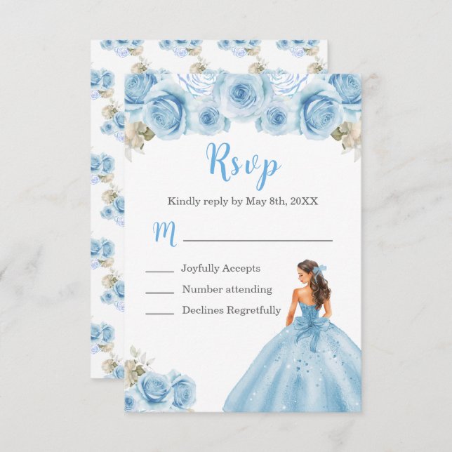 BlumenPrinzessin in hellblauem Kleid RSVP Karte (Vorne/Hinten)