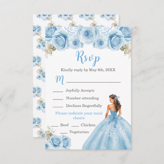 BlumenPrinzessin in hellblauer Kleidung RSVP Karte (Vorne/Hinten)