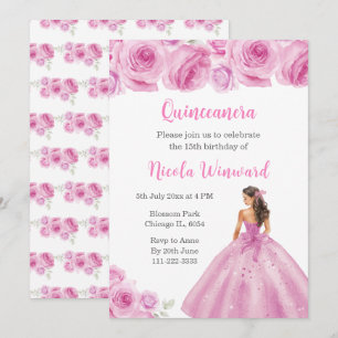 BlumenPrinzessin in hellrosa Kleid Quinceanera Einladung