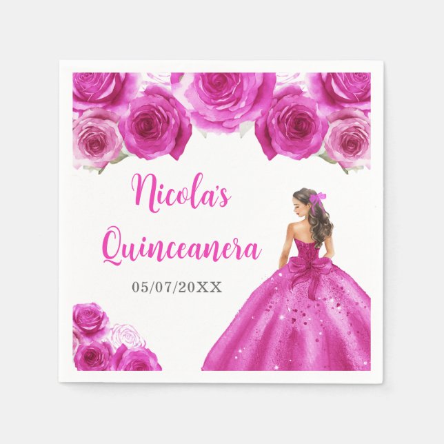 BlumenPrinzessin in Hot Pink Dress Quinceanera Serviette (Vorderseite)