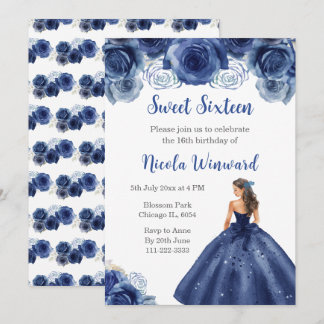 BlumenPrinzessin in Navy Blue Dress 16 . Geburtsta Einladung