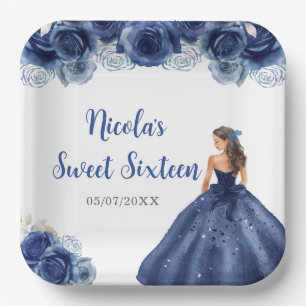 BlumenPrinzessin in Navy Blue Dress 16 . Geburtsta Pappteller