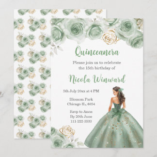 BlumenPrinzessin in Sage Green Dress Quinceanera Einladung