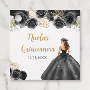 BlumenPrinzessin in Schwarz-Kleid Quinceanera Geschenkanhänger