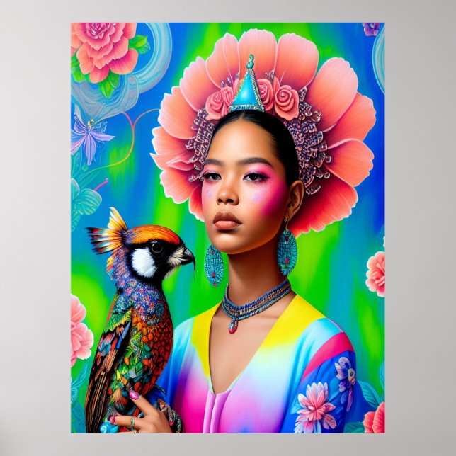 Blumenprinzessin mit Vogel Poster (Vorne)
