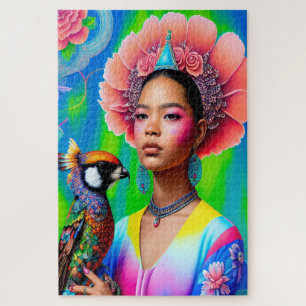 Blumenprinzessin mit Vogel Puzzle