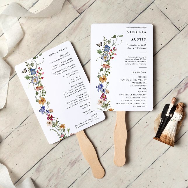 Blumenprogramm-Handfächer Fächer (Colorful Watercolor Floral Wedding Program Hand Fans by Painted Paperie
)