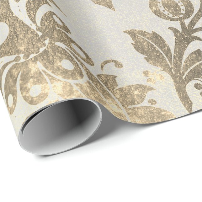 Blumenpulver Grungy Damask Sepia Champagne Gold Geschenkpapier (Rolleneckpunkt)