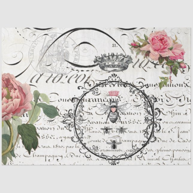 Blumenqueen-Bienenschrift-Dekoupage Seidenpapier (Vorderseite)