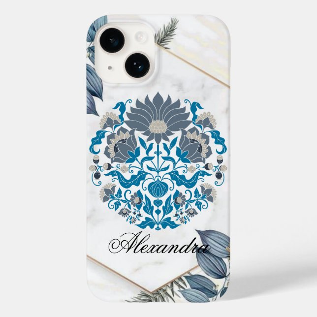 Blumenrahmen, Aquamarine Grafik, Mandala Case-Mate iPhone Hülle (Rückseite)