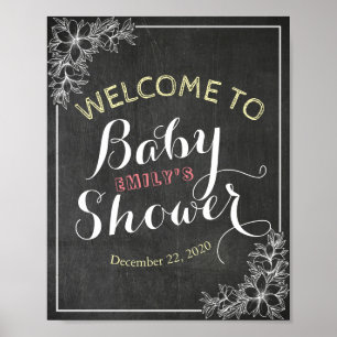 Blumenrahmen-Babydusche mit Kopfbrett Begrüßungsze Poster
