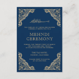Blumenrahmen Blau und Gold Islamische Mehndi Begleitkarte
