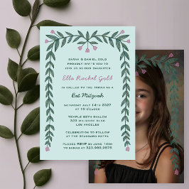 Blumenrahmen Custom Foto Bat Mitzvah Girl Einladung