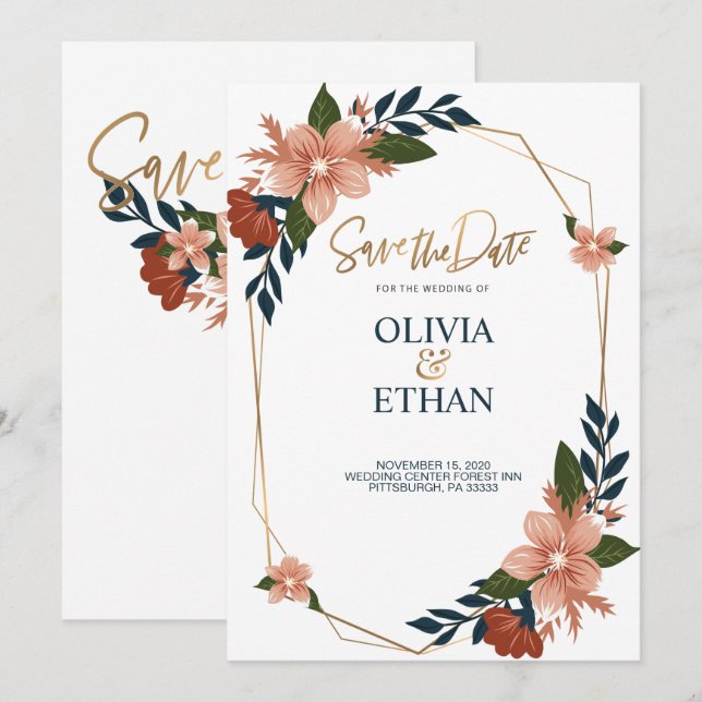 Blumenrahmen Elegante Einladungs-Vorlage für Hochz Einladung (Vorne/Hinten)