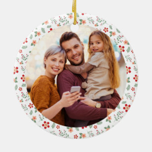 Blumenrahmen Familie Foto Weihnachten Keramik Ornament