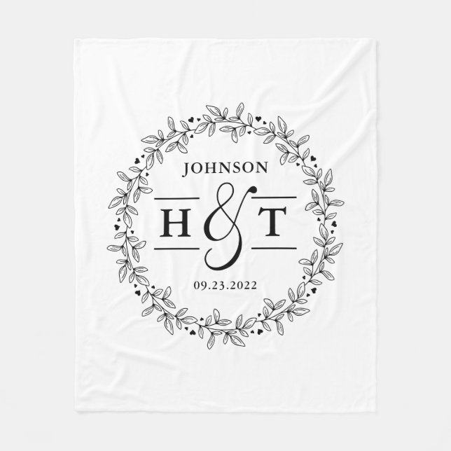 Blumenrahmen für Hochzeitscoupel Fleecedecke (Vorderseite)