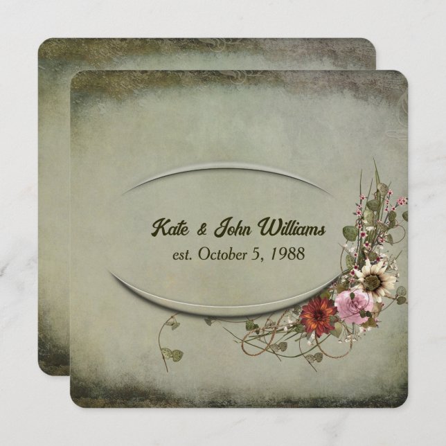 Blumenrahmen für Hochzeitstag Einladung (Vorne/Hinten)