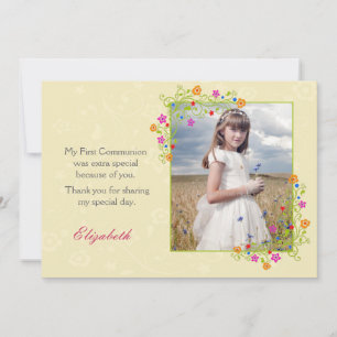 Blumenrahmen im Sommer, gelbes Foto Dankeskarte