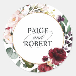 Blumenrahmen in Burgund und Gold Runder Aufkleber