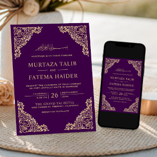 Blumenrahmen Lila islamische Hochzeit Einladung