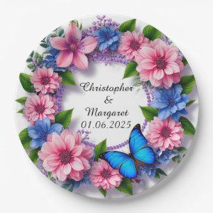 Blumenrahmen mit bunten Blume Pappteller