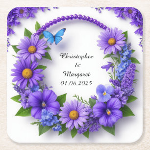 Blumenrahmen mit bunten Blume Rechteckiger Pappuntersetzer