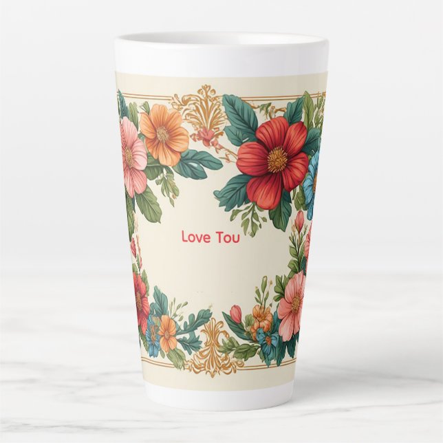 Blumenrahmen mit farbenfrohen Blumen Milchtasse (Vorderseite)
