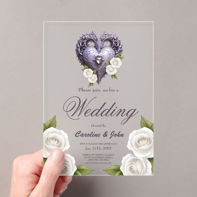 Blumenrahmen mit Herz und weißen Rosen Acryleinladungen (Insitu (Handheld))