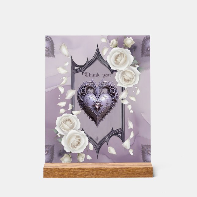 Blumenrahmen mit Herz und weißen Rosen Acrylschild (Vorderseite)