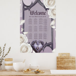 Blumenrahmen mit Herz und weißen Rosen Poster