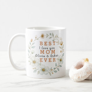 Blumenrahmen mit I Liebe You & Children's Names - Kaffeetasse