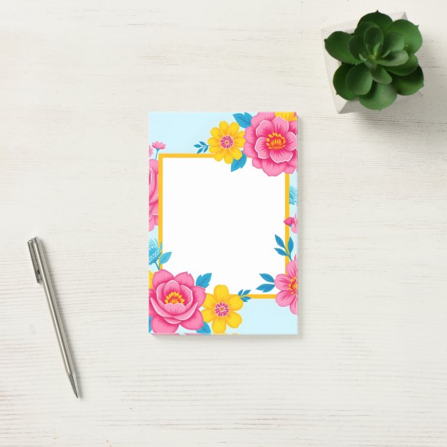 Blumenrahmen mit lebendigen Blumen Post-it Klebezettel (Büro)