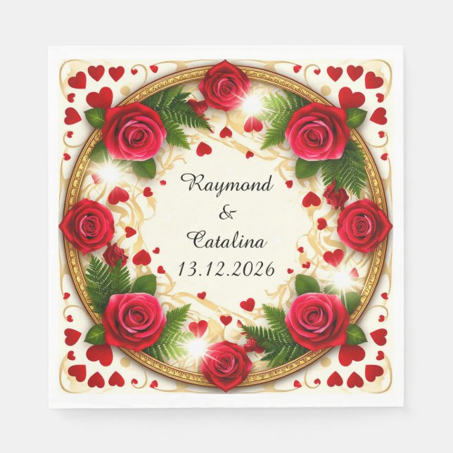 Blumenrahmen mit Rote Rosen Serviette (Vorderseite)